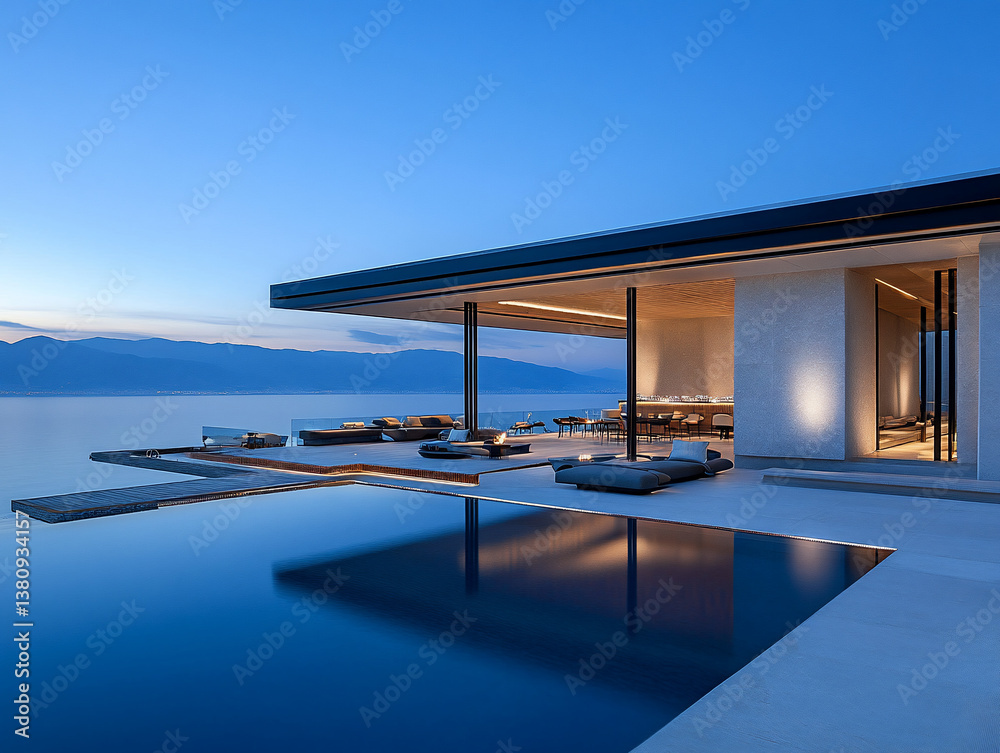 Fototapeta premium Ultra-Realistic Sky Lounge – City Reflections in Cinematic 4K