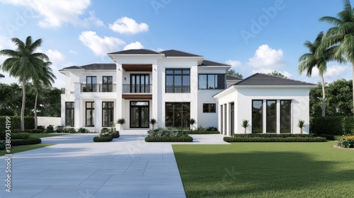 Modern luxury house design with elegant facade, spacious layout, and tropical landscaping