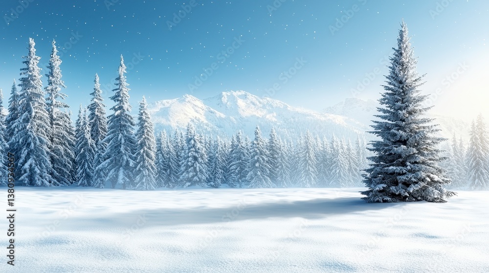 Naklejka premium Winter Forest Landscape Scenery