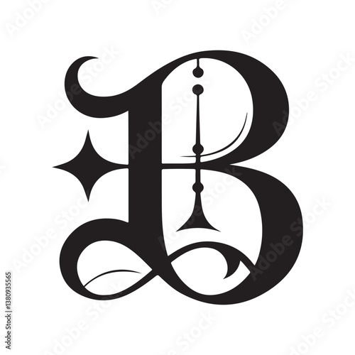 Letter B Design. Ornate Black Capital Letter B