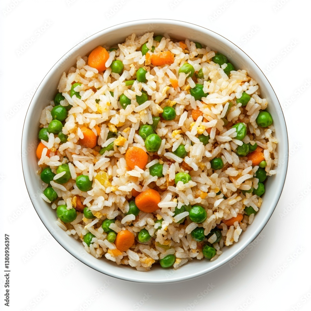 Vegetable fried rice bowl, studio shot, white background, food photography Vegetable fried rice bowl, studio shot, white background, food photography