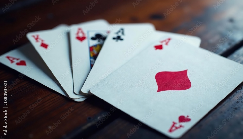 Obraz premium Playing cards arranged in an ace high sequence , game, sequence