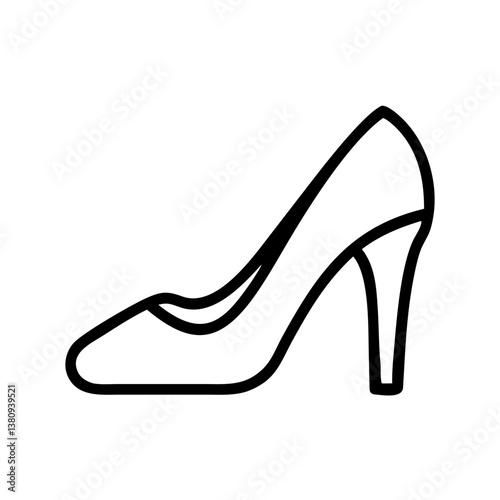 Elegant high-heeled shoe outline design on a clear background  