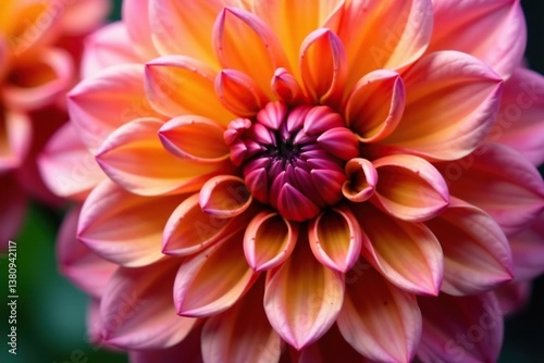 Close-up view of a dahlia's layered petals creating a dense, colorful floral design , macro, illustration, graphics