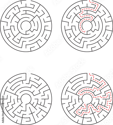 Circular Mazes Solutions, Paths, Puzzles, Challenges, Brain Teasers