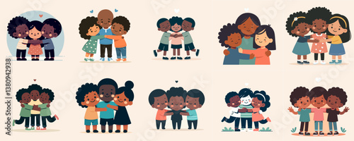 children hugging. togetherness without differences