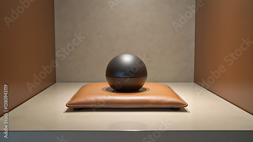 Minimalist Black Sphere on Leather Pad
 photo