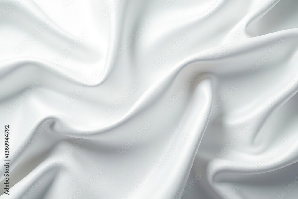 Gleaming white silk fabric folds, stark white backdrop, textile, visual Gleaming white silk fabric folds, stark white backdrop, textile, visual