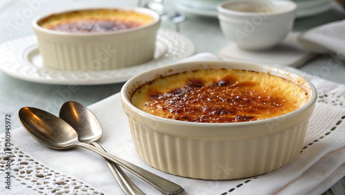  Velvety Crème Brûlée with Caramelized Sugar Crust & Spoon