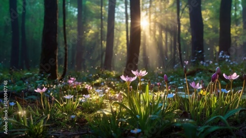 Beautiful firefly in the night at nature forest. Spring banner, spring update concept