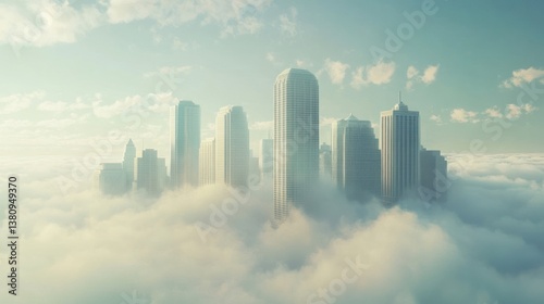 Obraz na płótnie Serene cityscape emerges above a sea of clouds, revealing architectural elegance w salonie