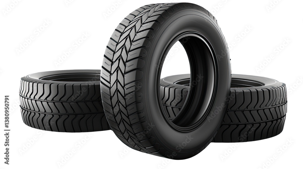 Rolling into Focus: A striking studio shot of three high-quality tires, showcasing the intricate tread pattern against a clean backdrop, ready for any road journey. Rolling into Focus: A striking studio shot of three high-quality tires, showcasing the intricate tread pattern against a clean backdrop, ready for any road journey.
