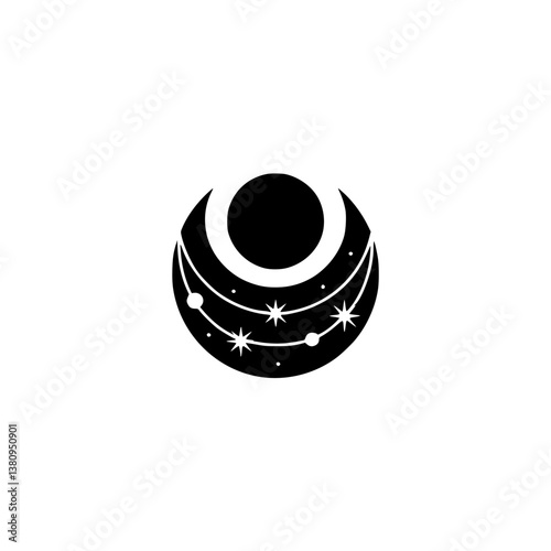Crescent Moon & Stars Logo: Celestial Mystique, Minimalist Design