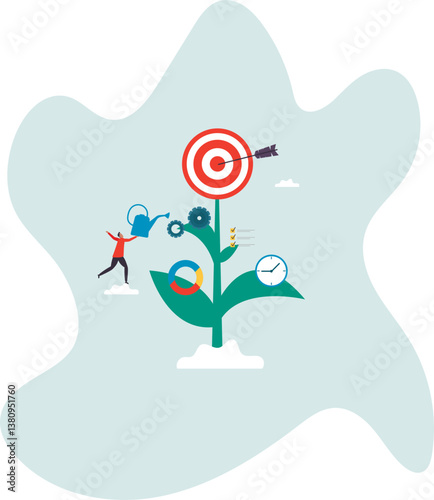 Business development plan, management or strategy to achieve target, growing business or growth, planning for success.character for design.