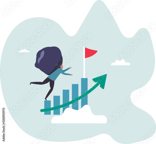 Difficult task, problem or difficulty to achieve success, overcome challenge, over burden or heavy boulder, effort to success.character for design.