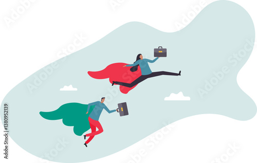 Professional people to help business success, teamwork or unity, super power to grow business fast, strength or team support .character for design.