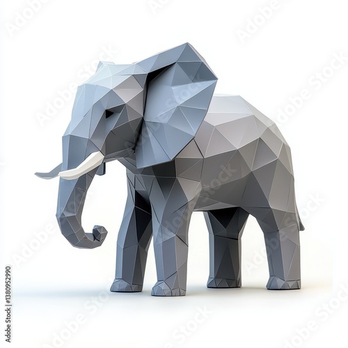 Papercraft animal figures concept. A geometric, low-poly representation of an elephant in shades of gray, showcasing a modern artistic style.