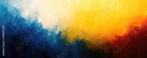 Abstract oil painting background- gradient from dark blue to yellow with a hint of orange color- soft brush strokes- blurry details- blurred edges- dramatic lighting- textured canvas.