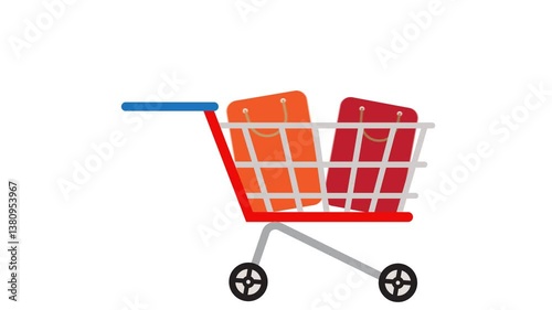 Footage animation shopping cart, trolley shopping  on white background