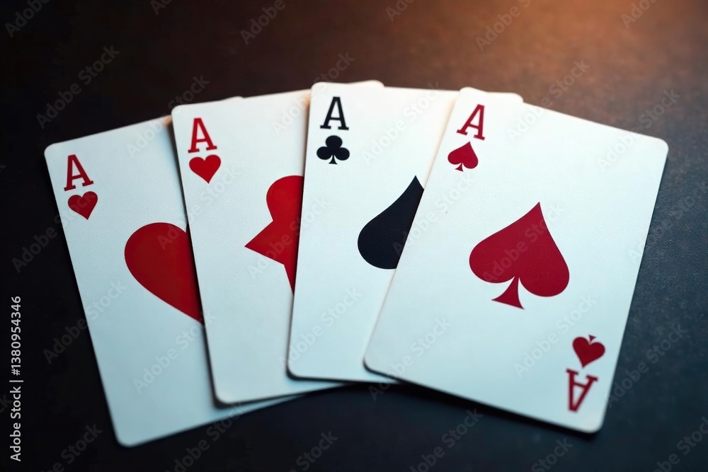 Obraz premium Four aces, arranged in a square, showing the four suits , diamonds, spades