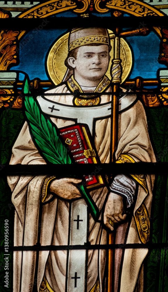 Fototapeta premium Stained glass (19th century) of Saint Marcel. Cathocic Saint.