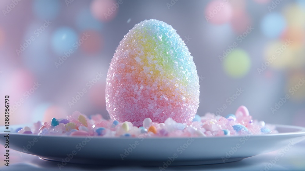 Candy Coated Egg on Plate with Pastel Sprinkles for Celebration
