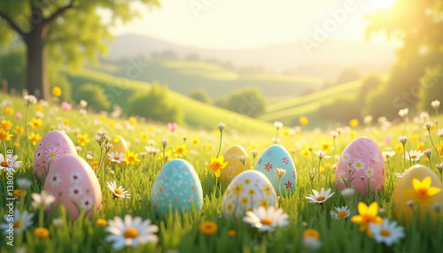 Rainbow Easter eggs in grass