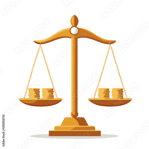 Golden Scales of Justice with Balanced Stacks of Coins
