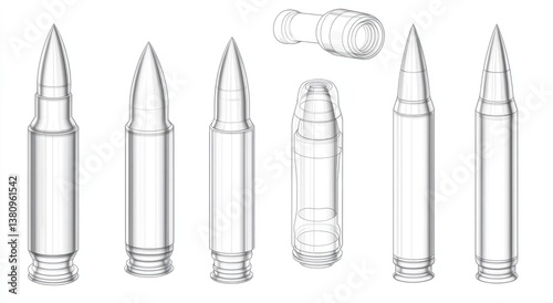 Detailed Line Drawing of Various Bullet Cartridges