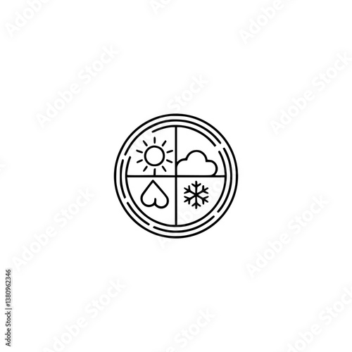 Four Seasons Icon: Minimalist Weather & Love Concept