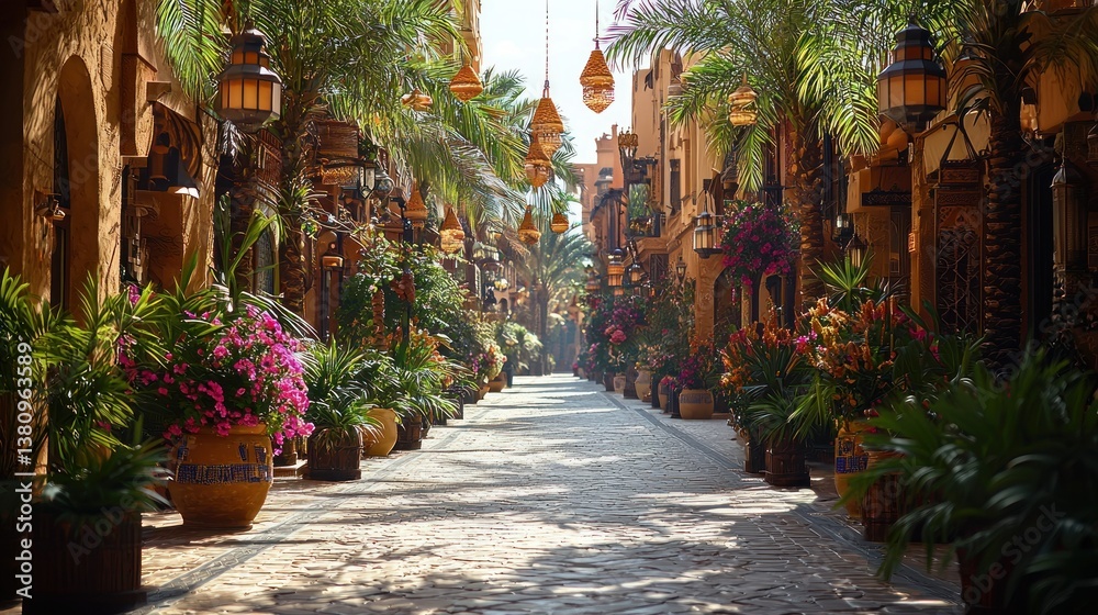 Naklejka premium Sun-Drenched Arabian Alleyway: A Stroll Through Exotic Charm