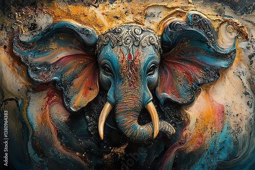 A beautifully designed and colorful depiction of an elephant head