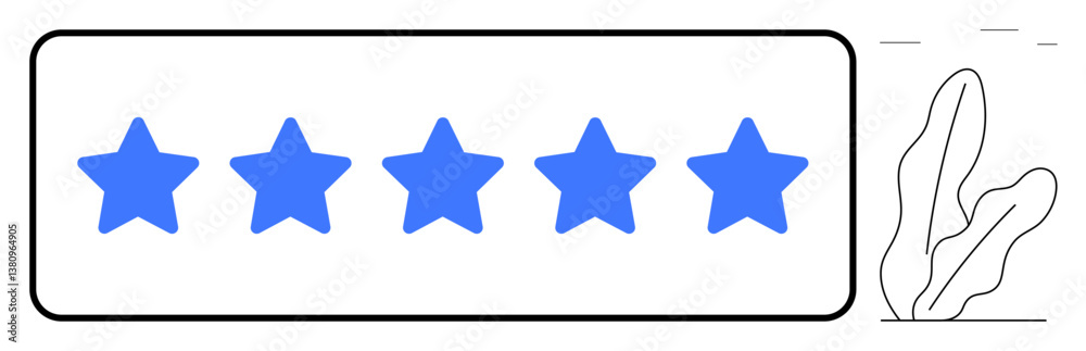 Five blue stars in a row in a rectangular frame, symbolizing evaluation, excellence, and feedback. Ideal for review, rating, customer service, quality assurance, feedback business success trust Five blue stars in a row in a rectangular frame, symbolizing evaluation, excellence, and feedback. Ideal for review, rating, customer service, quality assurance, feedback business success trust