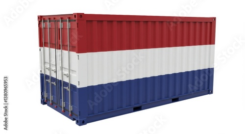 Netherland Flag Container - A 3D of a shipping container with the Netherlands flag. It symbolizes international trade, import, export, logistics, and global commerce photo