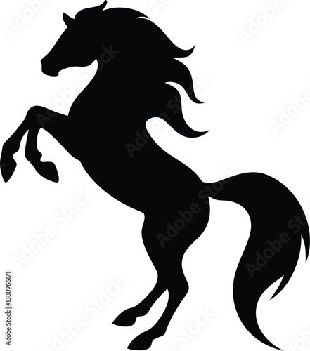 Black stallion silhouette vector, running wild equine art