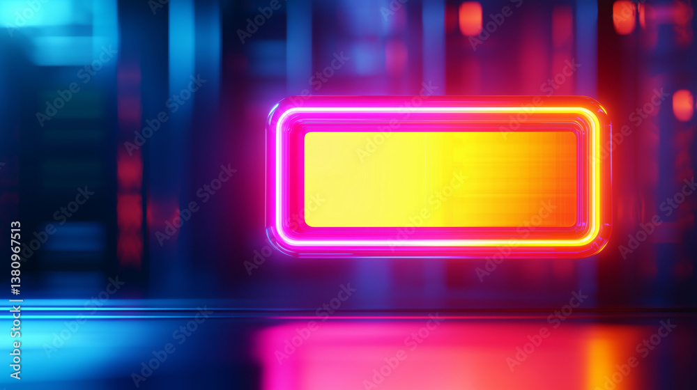 glowing progress bar computer screen radiates vibrant colors, creating futuristic atmosphere. neon hues of pink and yellow enhance digital