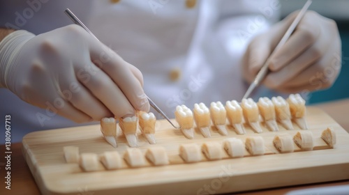 Obraz na płótnie Intricate dental craftsmanship: A meticulous arrangement of artificial teeth w salonie