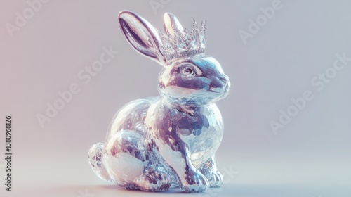 Obraz na płótnie Elegant Silver Rabbit Figurine Wearing a Crown Displayed on Pastel Background w salonie