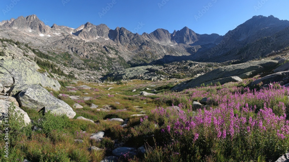 Obraz premium Mountain valley wildflowers, alpine meadow