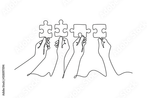 Teamwork, goal-focused, increase motivation. Community focused concept. Single line draw design. Vector graphic illustration