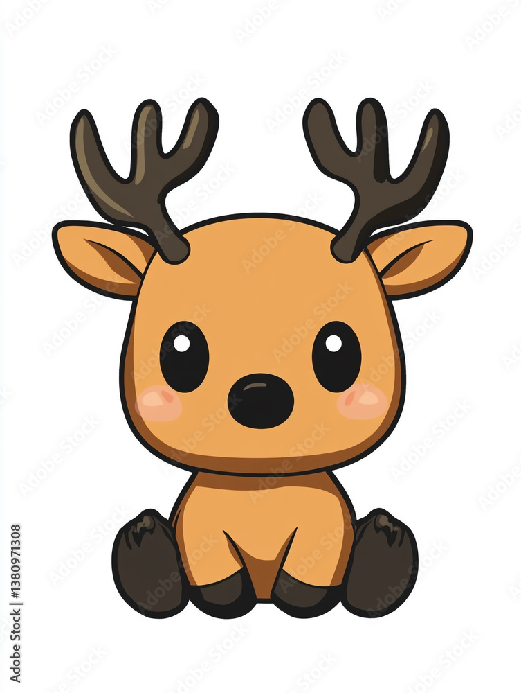 Cute chibi moose, simple flat cartoon illustration graphic sticker design on white background. Cute chibi moose, simple flat cartoon illustration graphic sticker design on white background.
