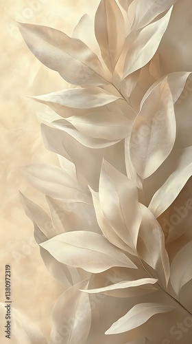 Soft Abstract Background with Overlapping Beige Leaves for a Serene, Minimalist Aesthetic