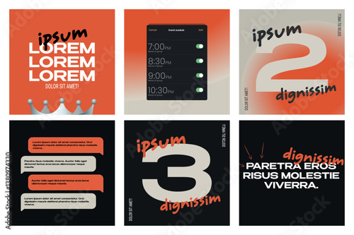 Modern Social Media Illustration Set Minimalist, Digital, Music & Concert Theme, Orange, Black, Beige.eps