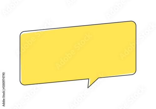 シンプルでおしゃれな斜めに傾いた横長の長方形の吹き出し - 黒い線に黄色い背景のフレーム素材