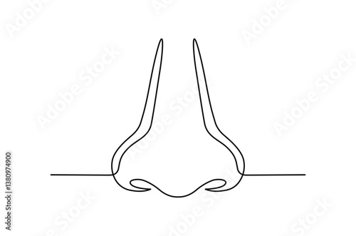 Human Nose continuous single line drawing, Parts of five human senses, drawning with one continuous line with editable stroke vector illustration