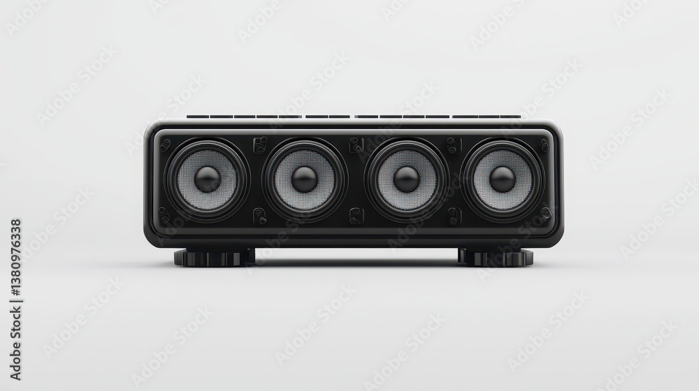 Fototapeta premium Immersive audio experience, sleek black speaker with triple design for enhanced sound