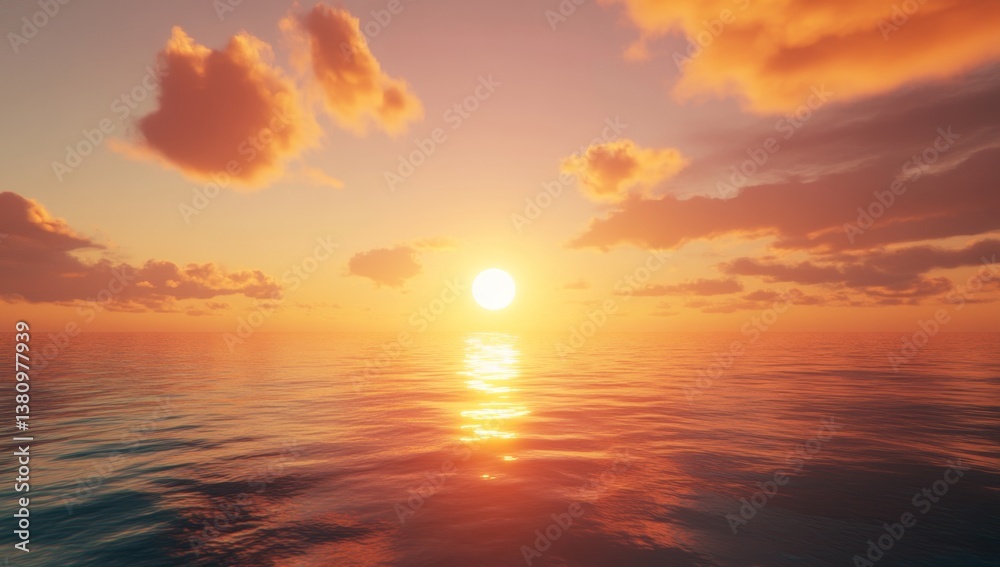 Fototapeta premium Sunset over calm ocean, vibrant clouds