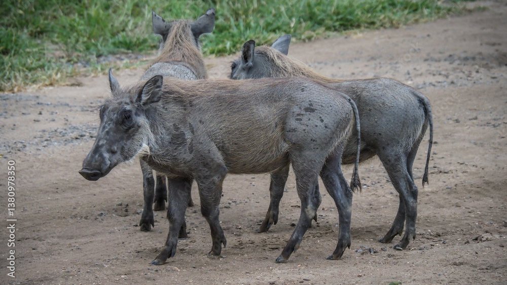 Fototapeta premium Warthogs seen in Mikumi National Park in Tanzania