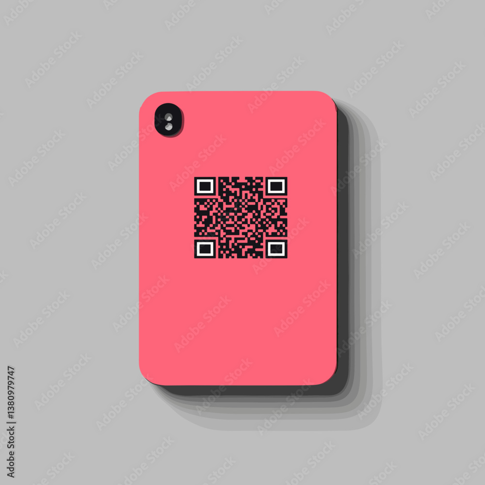 Pink Smartphone with QR Code and Shadow Pink Smartphone with QR Code and Shadow