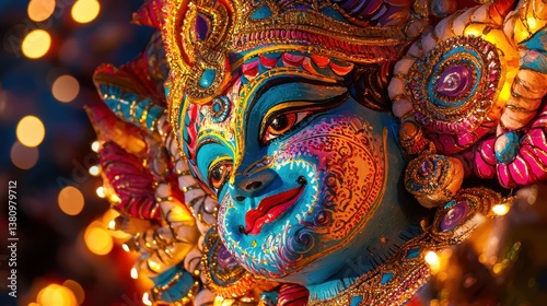 Wallpaper Mural Vibrant Deity Statue Close Up with Golden Bokeh Lights Torontodigital.ca